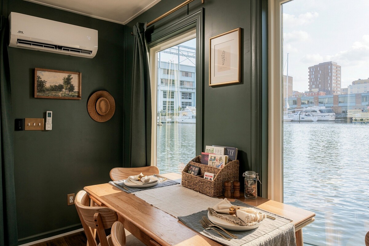 Dining area with harbor views