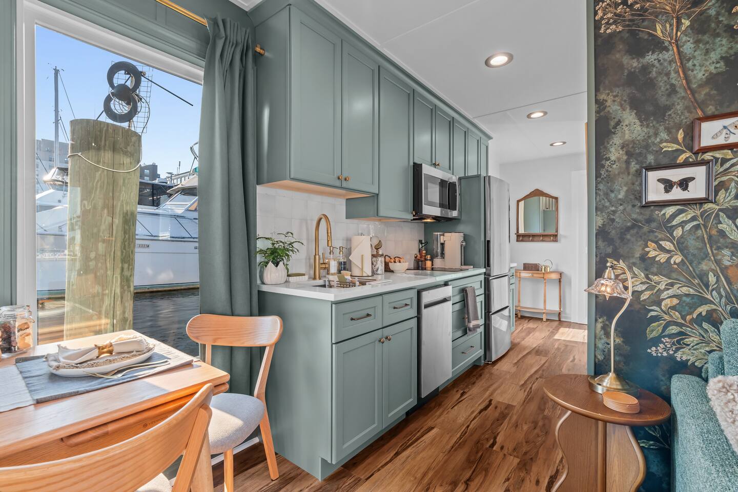 Kitchen cabinetry looking out to the marina
