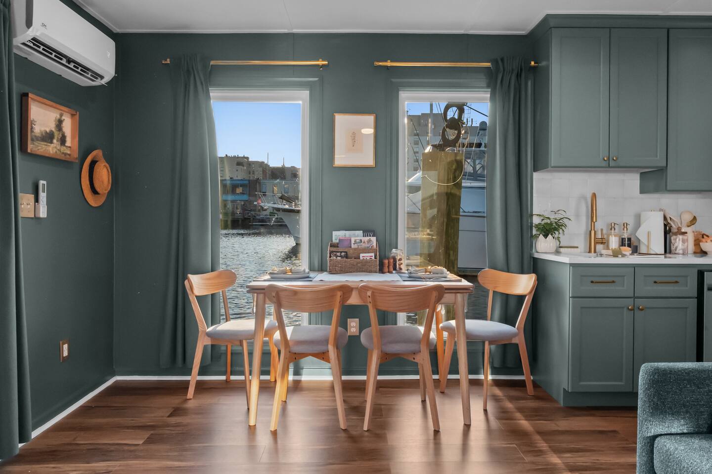 Dining area with harbor views