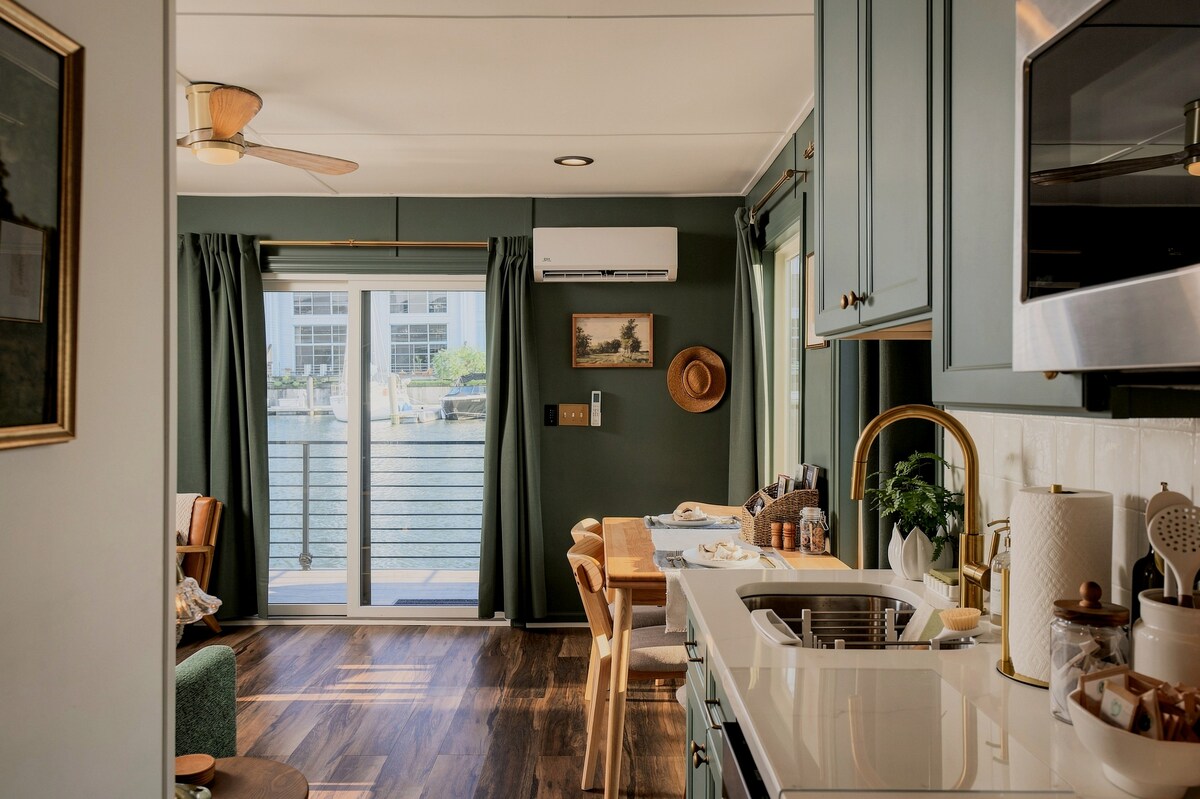 Kitchen cabinetry looking out to the marina